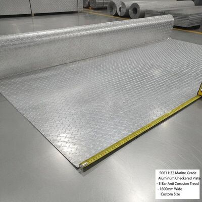 5083 H32 Marine Grade Aluminum Checkered Plate 5 Bar Anti Corrosion Tread Sheet 1600mm Wide Custom Size